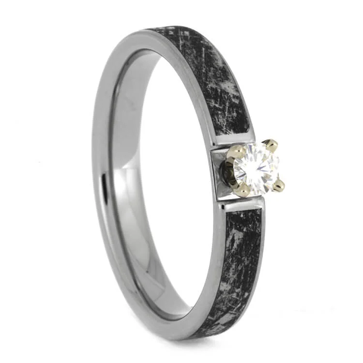 Mimetic Meteorite Engagement Ring With Moissanite