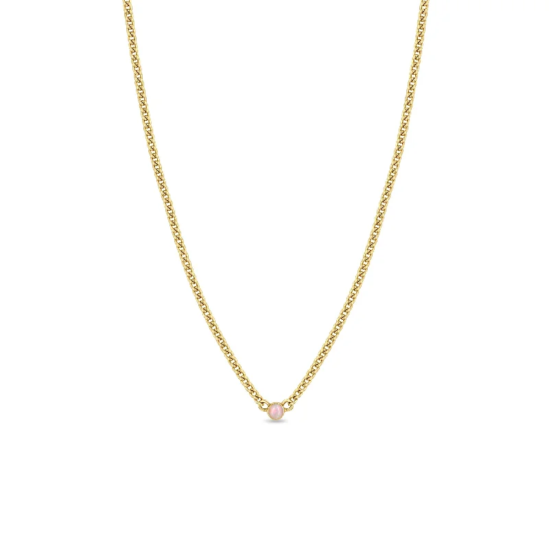 14k Opal Bezel XS Curb Chain Necklace