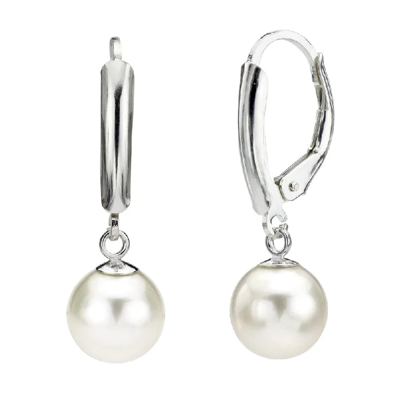 DaVonna Sterling silver 10-11 mm White Round Freshwater Pearl Leverback Earrings