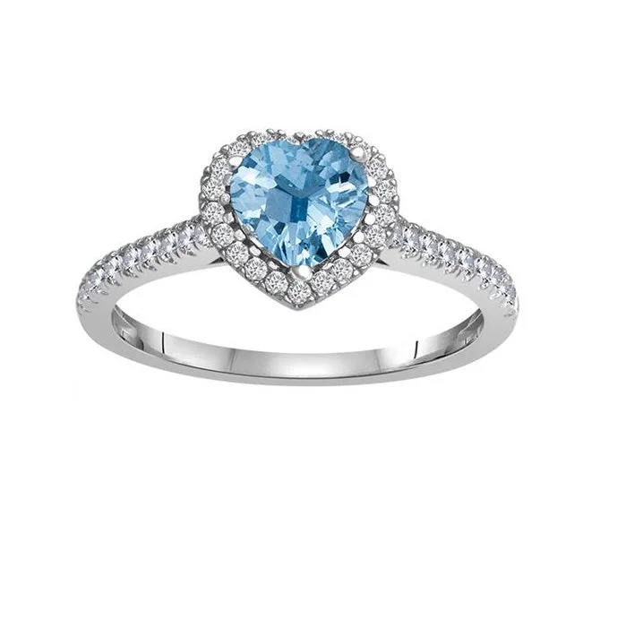 6MM Heart Shape Blue Topaz and White Sapphire Birthstone Heart Ring in 10KT White Gold