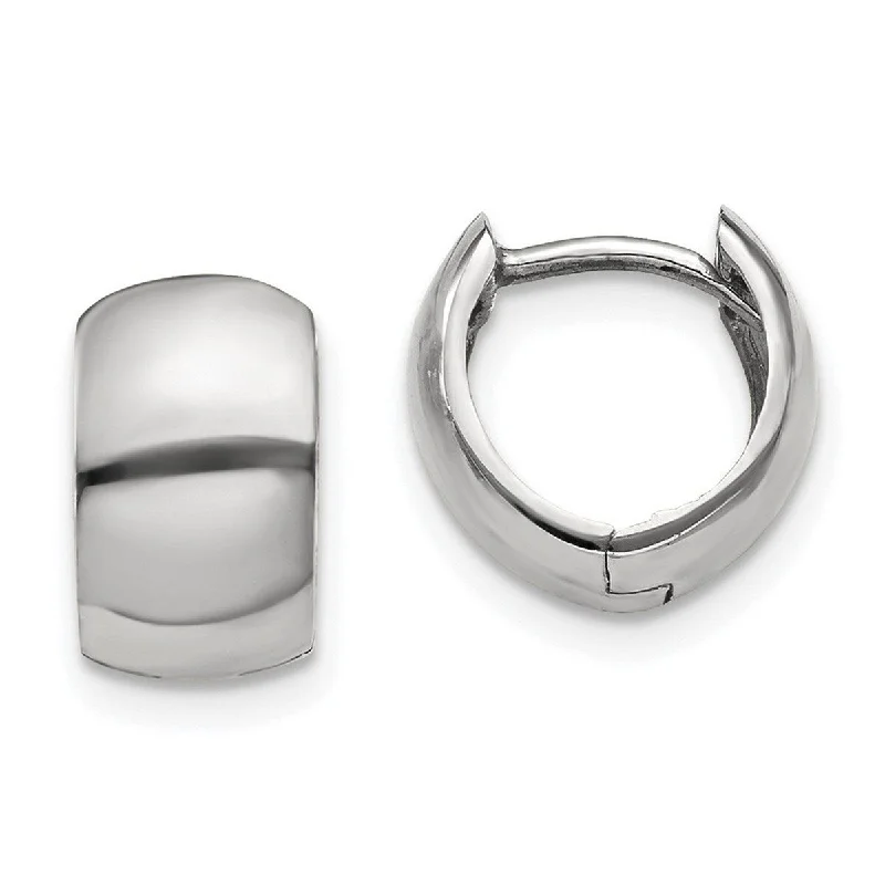 Curata 10k White Gold 7x6mm Round Hinged Hoop Earrings