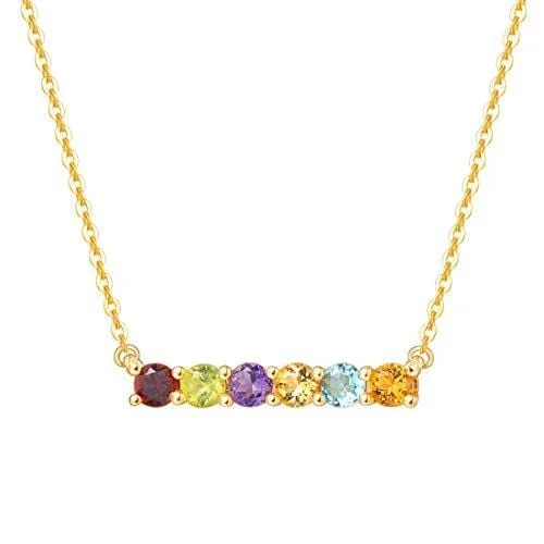 FANCIME "Star Bar" Multicolored Gemstone Bar 14K Yellow Gold Necklace