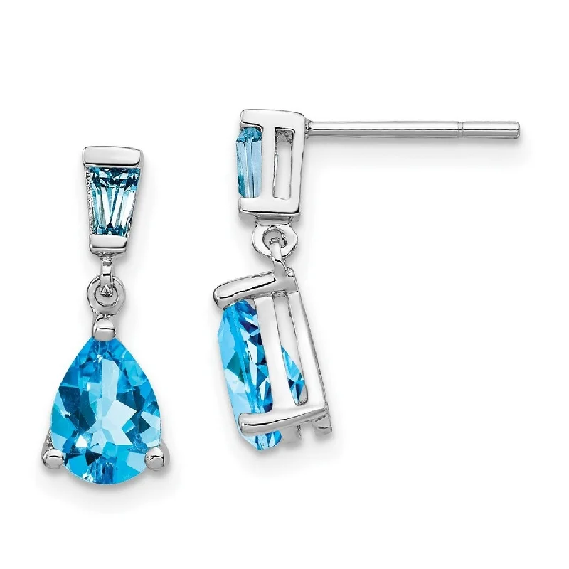 Curata 14k White Gold Pear BlueTopaz Dangle Post Earrings 18x5mm