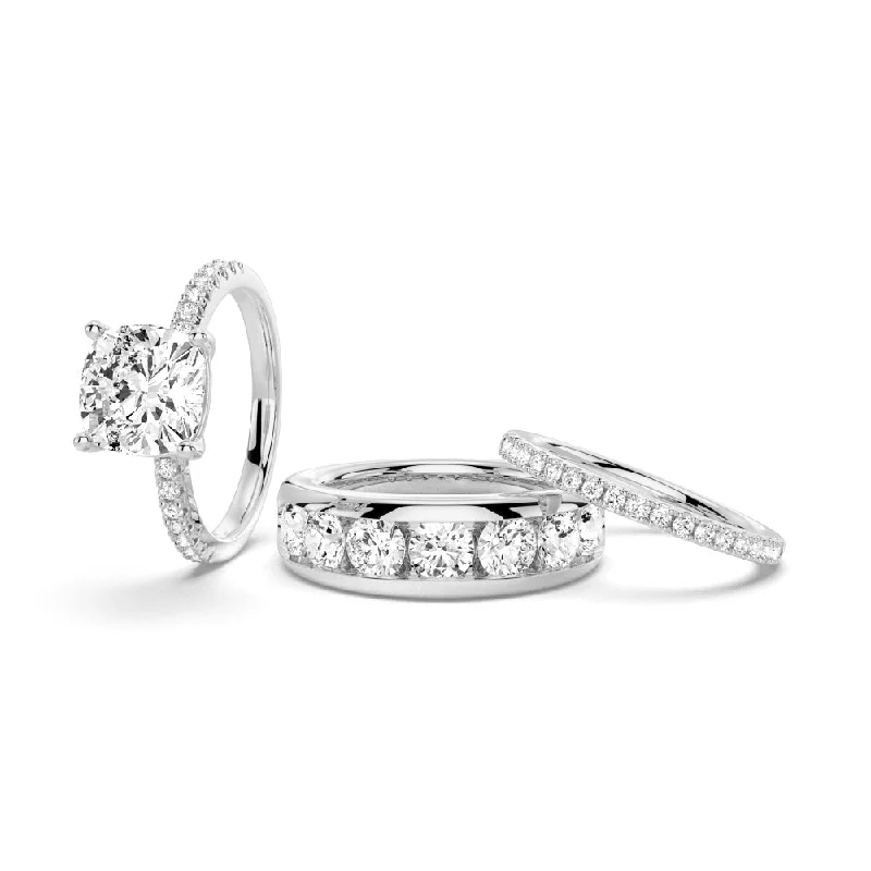 1.5 CT. Cushion Shaped Moissanite Couple's Ring Set with Men's Wedding Band