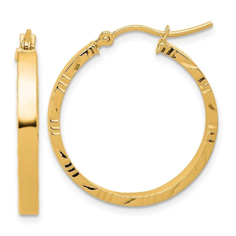 Curata 14k Yellow Gold Sparkle Cut Edge Medium Polished Hoop Earrings - 25x25mm