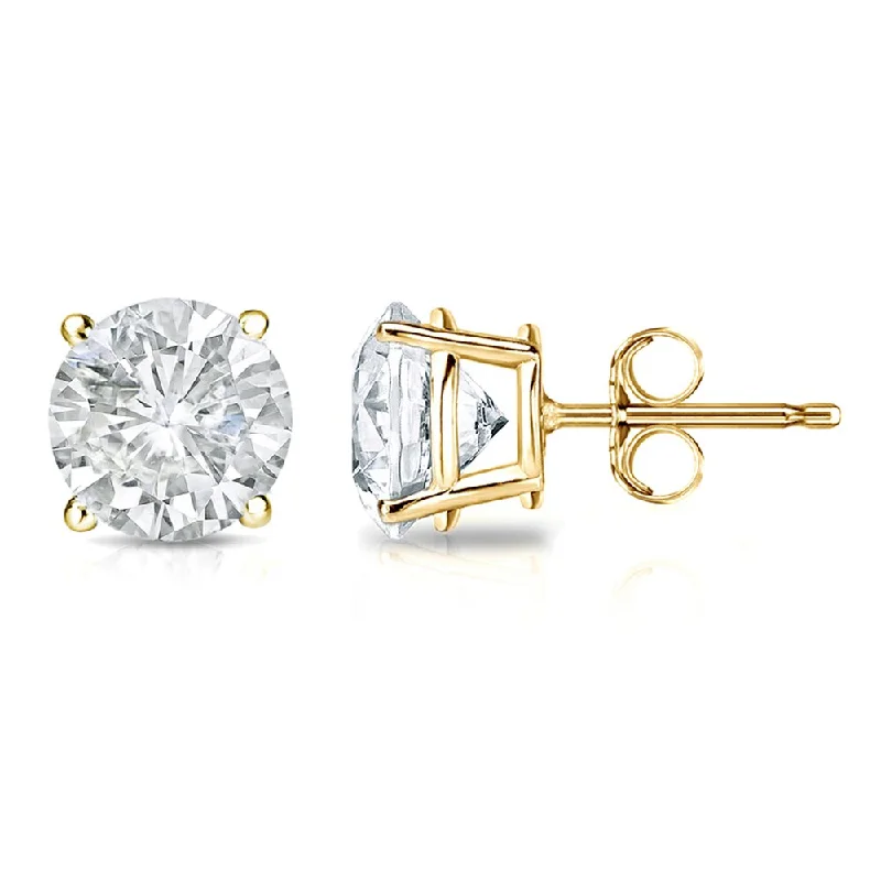 18k Gold 1 1/2ct TW Clarity Enhanced Round Solitaire Diamond Stud Earrings