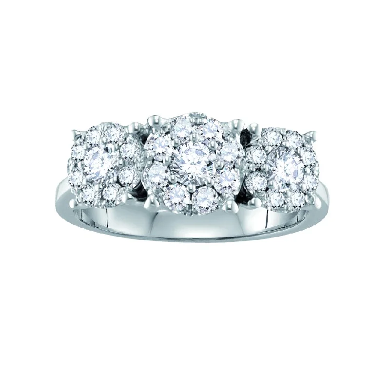 1/2 CTW Diamond Three Stone Cluster Ring in 14KT White Gold