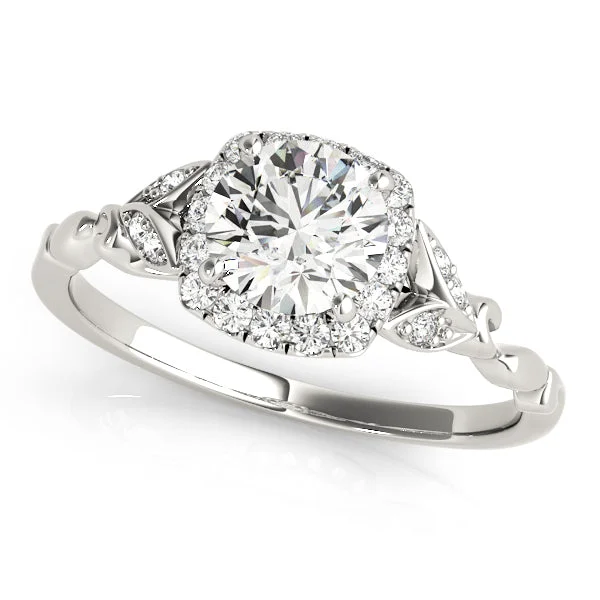 Cushion Cut Diamond Halo Engagement Mounting with Side Diamond Detail