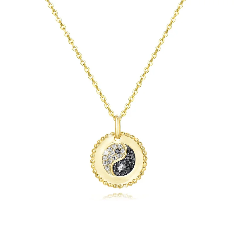 Diamond Yin Yang Round Disc Coin Pendant Necklace in 14k Yellow Gold