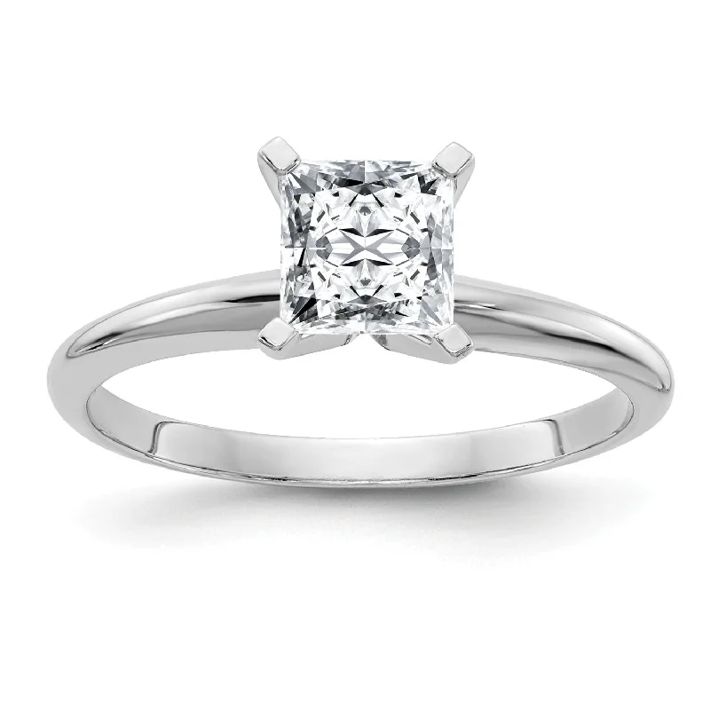 5.5MM Princess Cut Moissanite Solitaire Engagement Ring in 14KT White Gold; Size 6