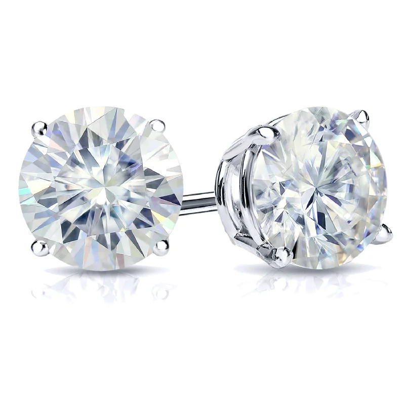 Auriya 4ctw Round Moissanite Stud Earrings 18k Gold 4-Prong Basket - 8.2 mm