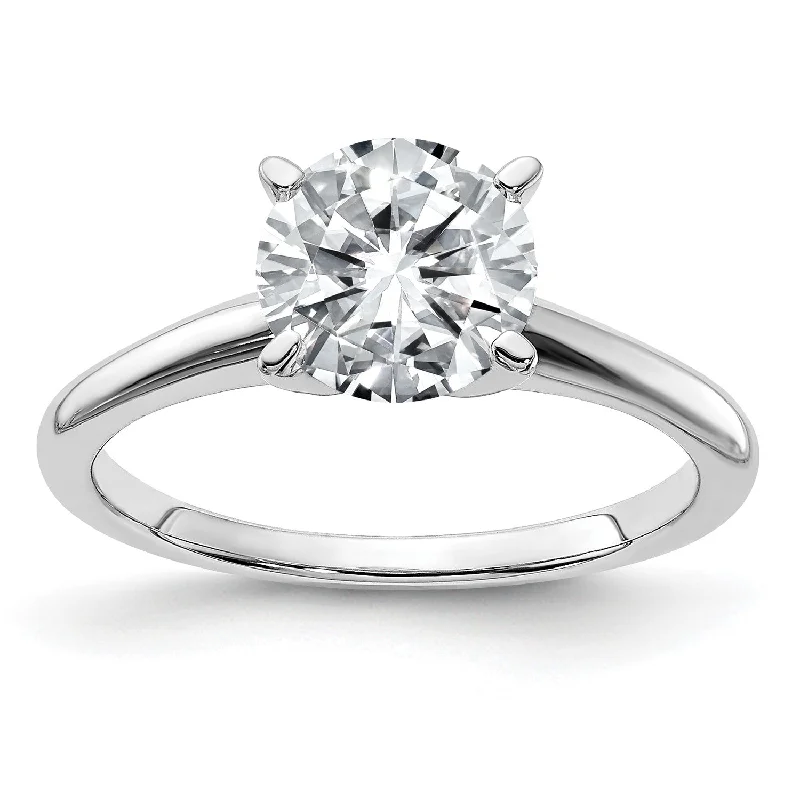 7.5MM Round Moissanite Solitaire Engagement Ring in 14KT White Gold; Size 10