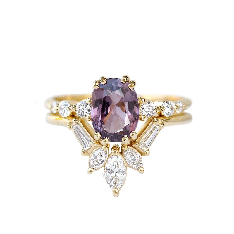 Purple Spinel & Diamonds Engagement Rings set, Candy pop + Artemis