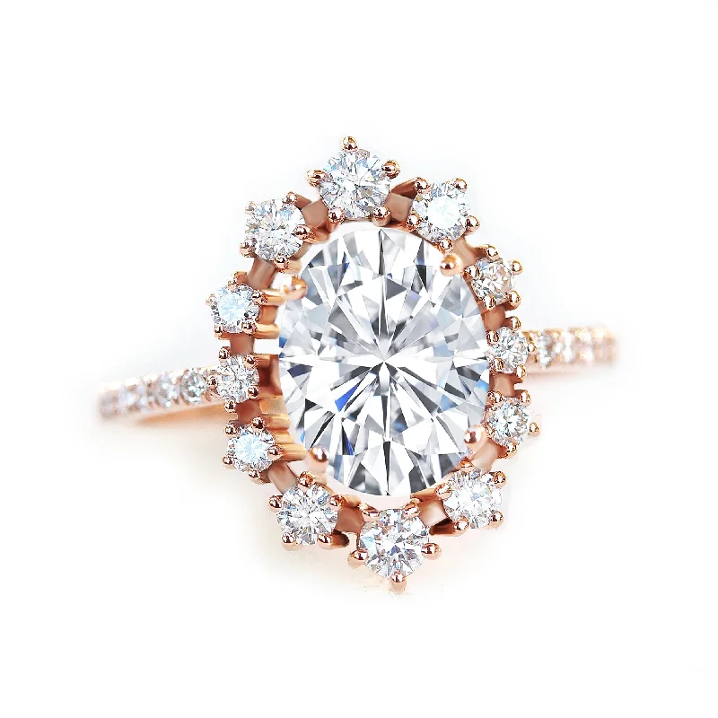 Oval Diamond & Halo Unique Engagement Ring - Glory ♥