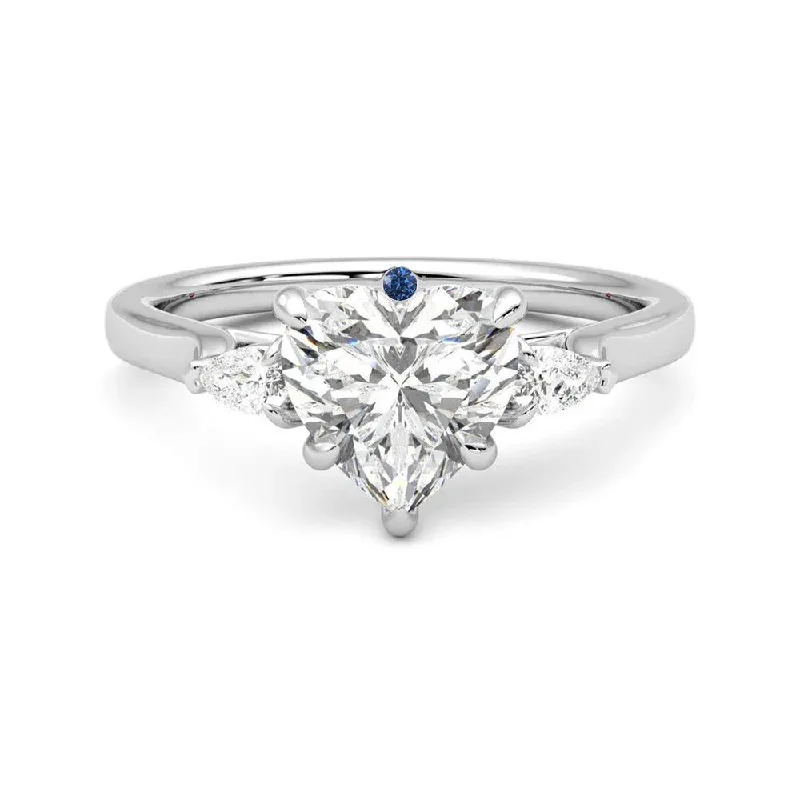 Three Stone Heart Shaped Moissanite Engagement Ring with Hidden Anniversary Stone Accent