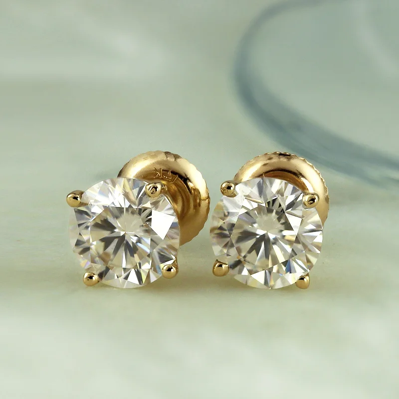 Auriya 1 carat TW Round Moissanite Stud Earrings 14k Gold 4-Prong Basket - 5 mm