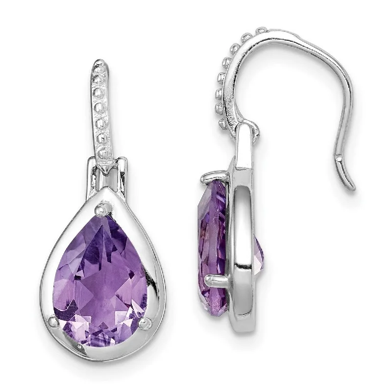 Curata 925 Sterling Silver Rhodium Plated Amethyst Teardrop Dangle Earrings 22.2x9.4mm