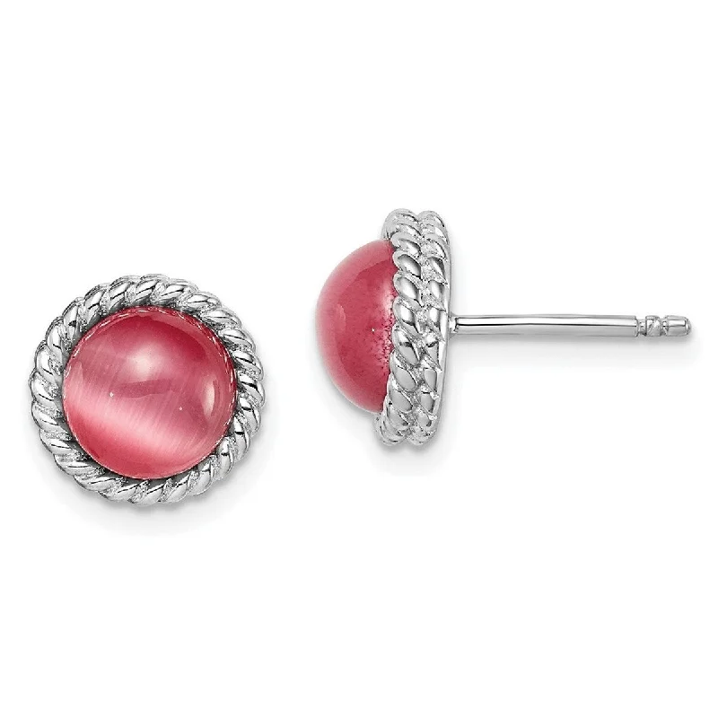 Curata 925 Sterling Silver Rhodium Plated 10mm Created Pink Cats Eye Post Earrings