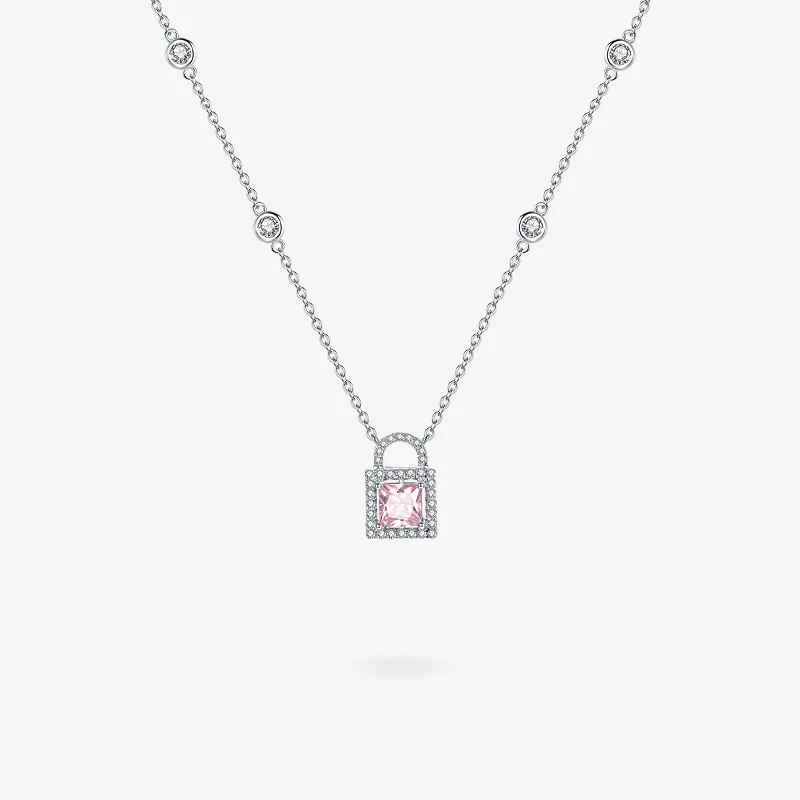 FANCIME "Pink Vow" Padlock Sterling Silver Necklace