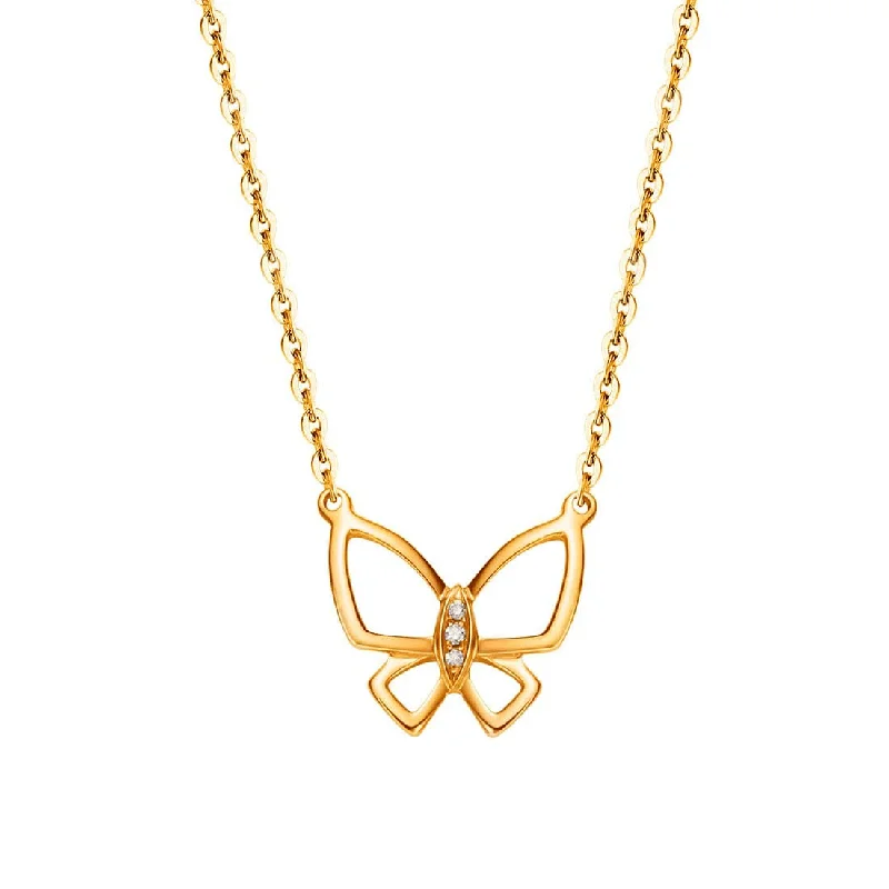 FANCIME “Faye” Small Diamonds Butterfly 14K Yellow Gold Necklace