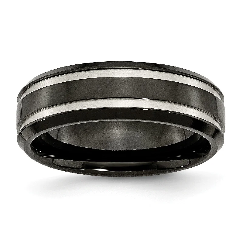 Titanium Black IP-plated Grooved 7mm Band