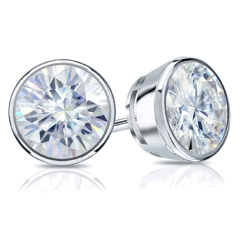 Auriya 18k Gold 3 1/2ctw Bezel-set Round Moissanite Stud Earrings - 7.8 mm