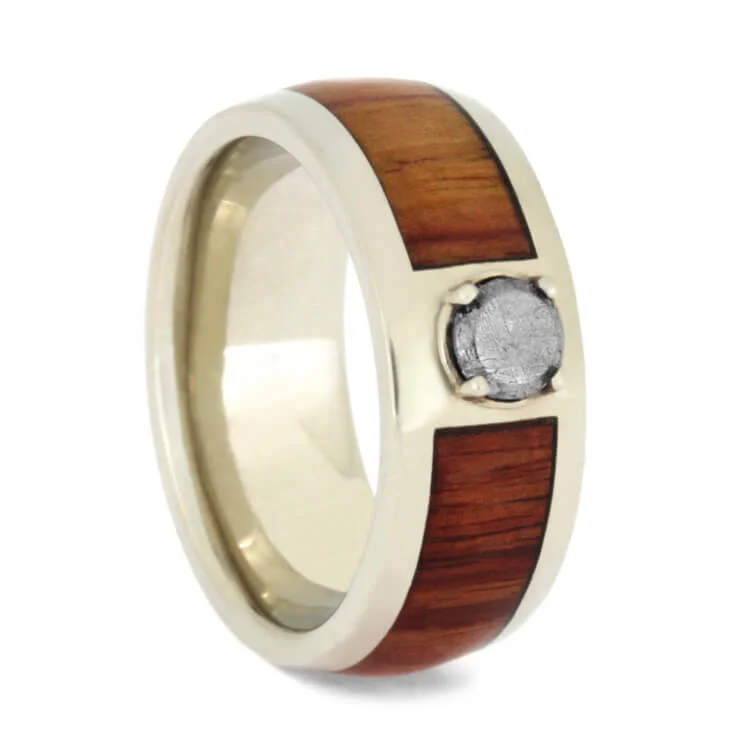 Gold Meteorite Stone Engagement Ring with Tulipwood