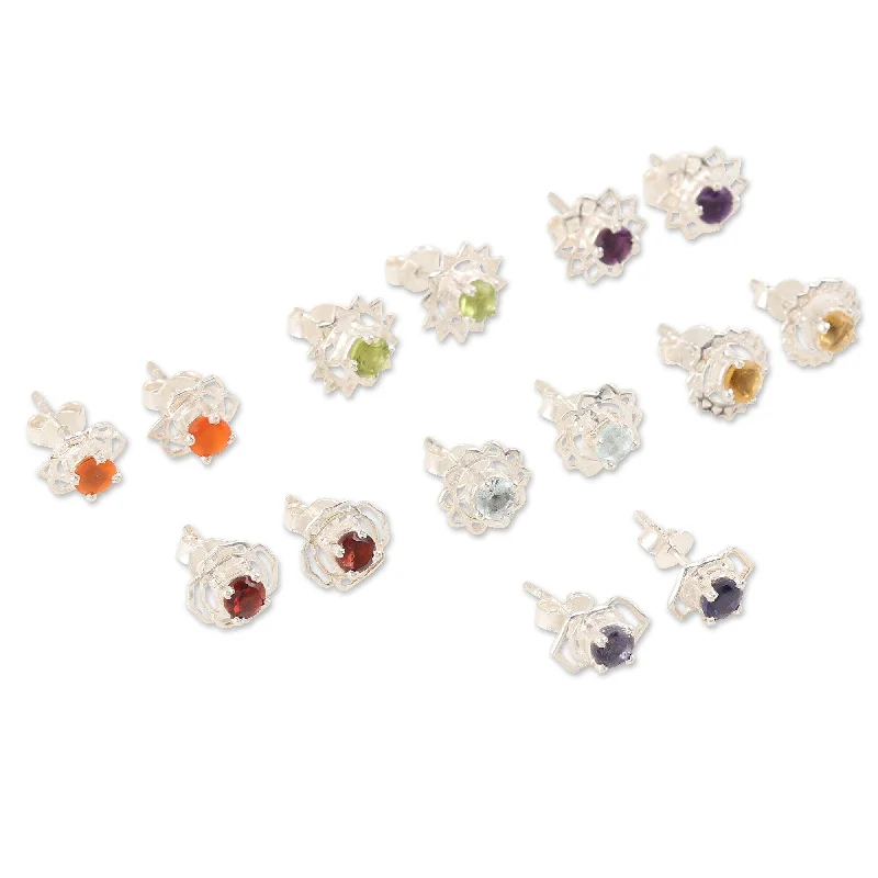 Novica Handmade One For All Gemstone Stud Earrings (Set Of 7)