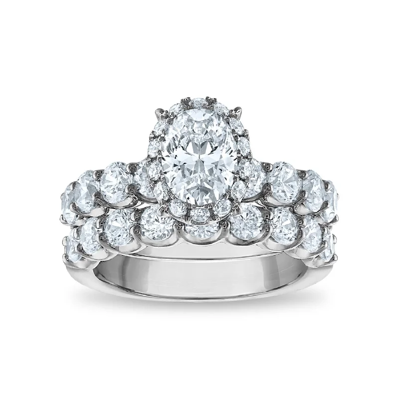 Signature EcoLove 3-1/2 CTW Lab Grown Diamond Halo Oval Shaped Bridal Set in 14KT White Gold