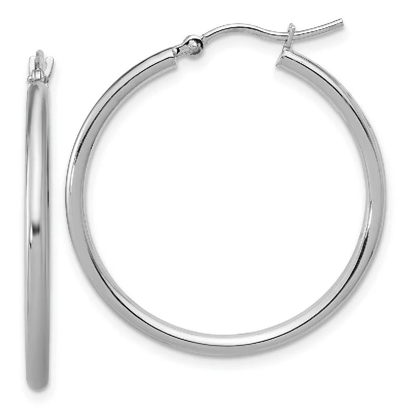 Curata 10k White Gold Polished Hinged 30x2mm Round Hoop Earrings