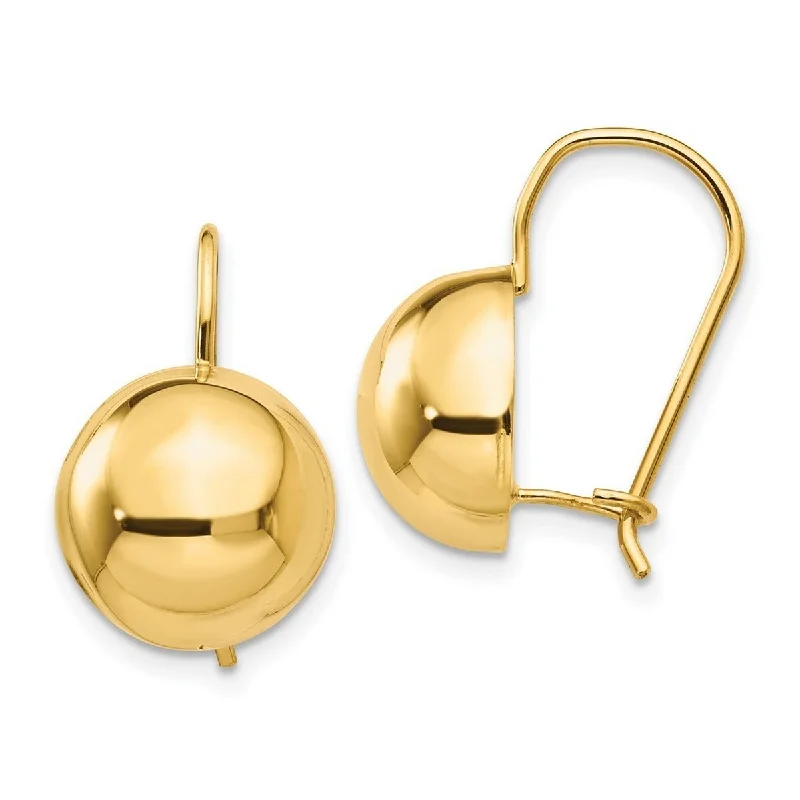 Curata 14k Yellow Gold Polished Kidney Wire Hollow Half Ball Earrings - 19x12mm