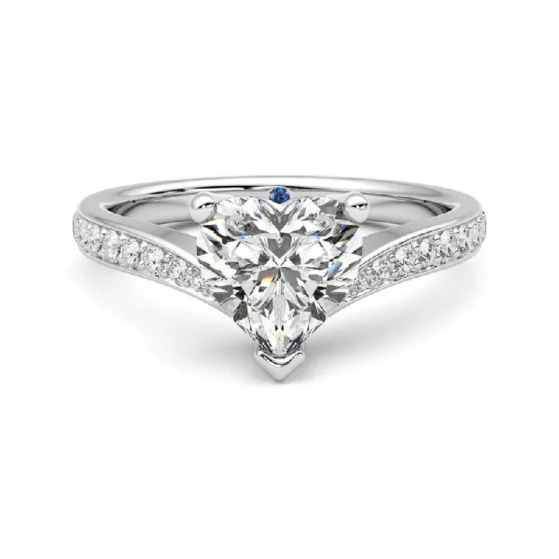 Love Style Heart Shaped Moissanite Engagement Ring with Hidden Anniversary Stone Accent