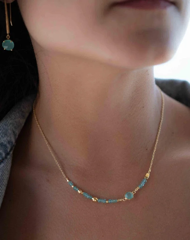 Aqua chalcedony ~ Necklace ~ Gold Plated 18k ~ Choker ~ MN108