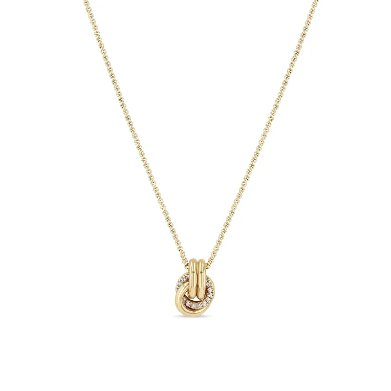 14k Double Linked Pavé Diamond Knot Necklace