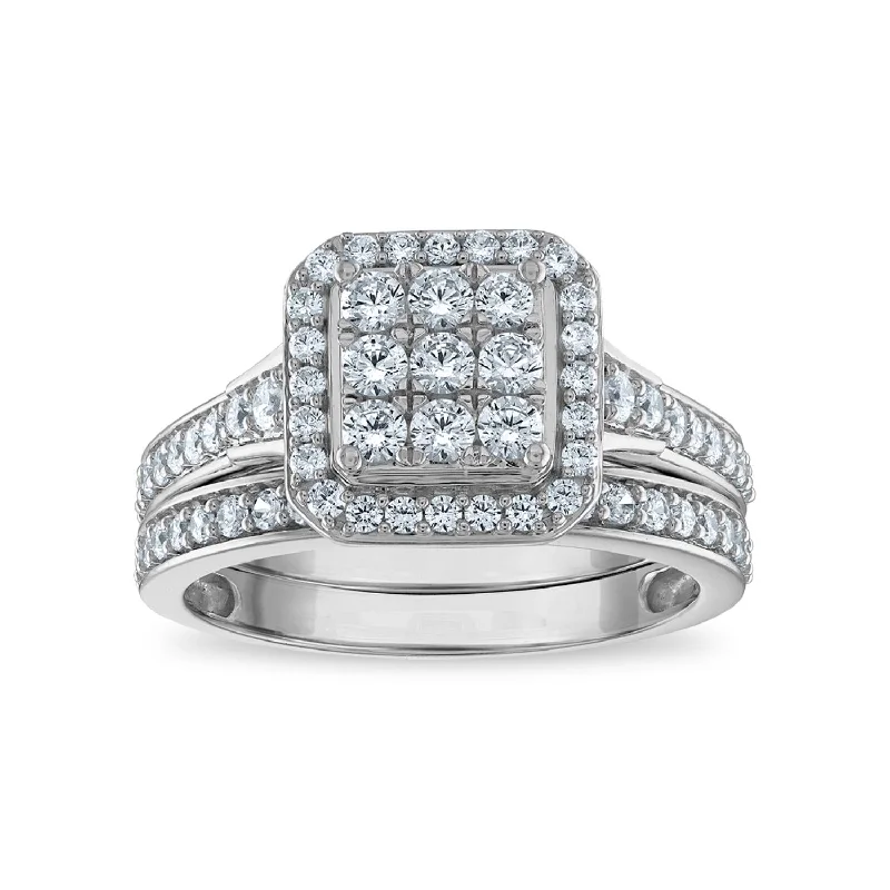 LoveSong EcoLove 1 CTW Lab Grown Diamond Cluster Halo Bridal Set in 10KT White Gold