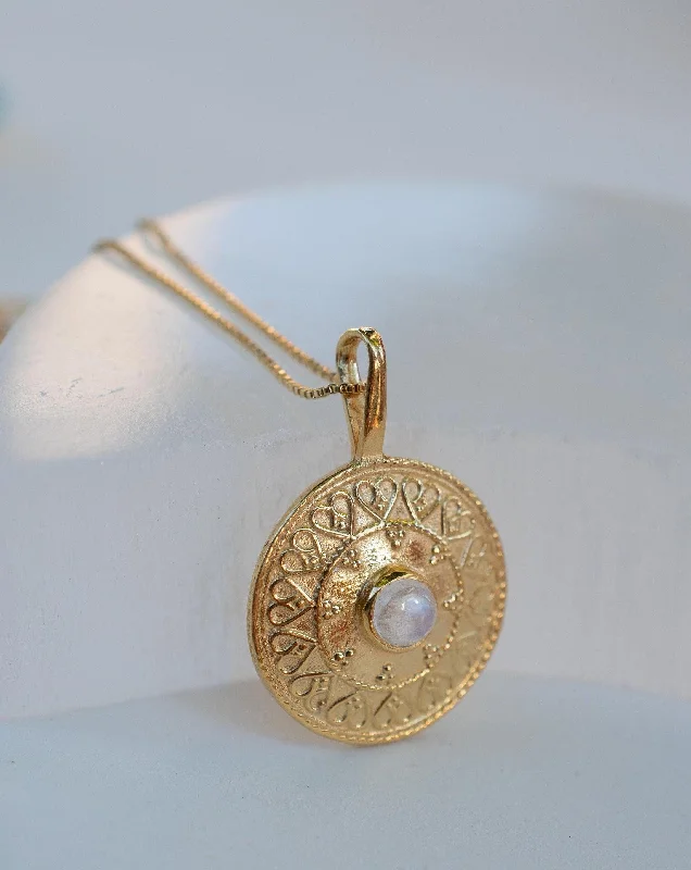 Moonstone Round Pendant ~ Gold Plated over Sterling Silver ~ MN145