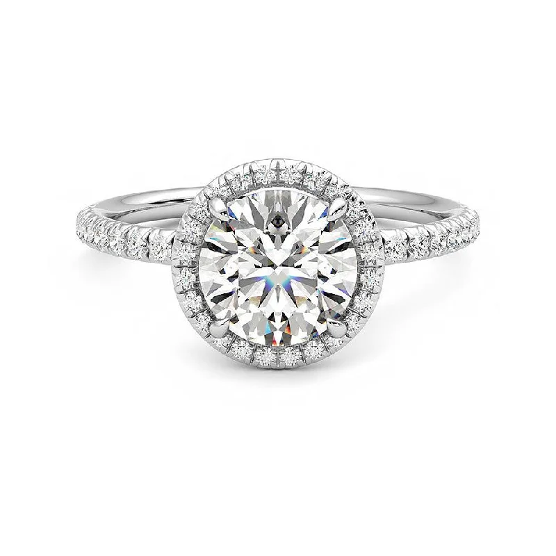 Round Halo Moissanite Engagement Ring with Hidden Anniversary Stone Accent