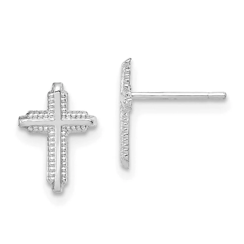 Curata 10k White Gold 10x7mm Beaded Cross Post Earrings