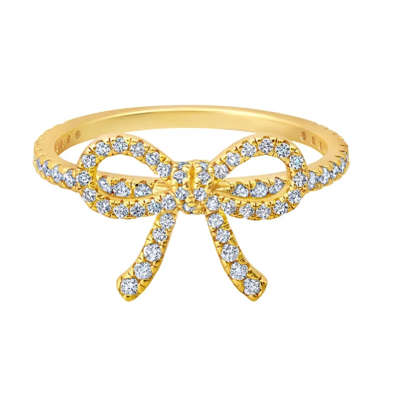 Crislu Cubic Zirconia Fashion Fairy-Tale Bow Ring in 18KT Yellow Gold Plated Sterling Silver. Size 7