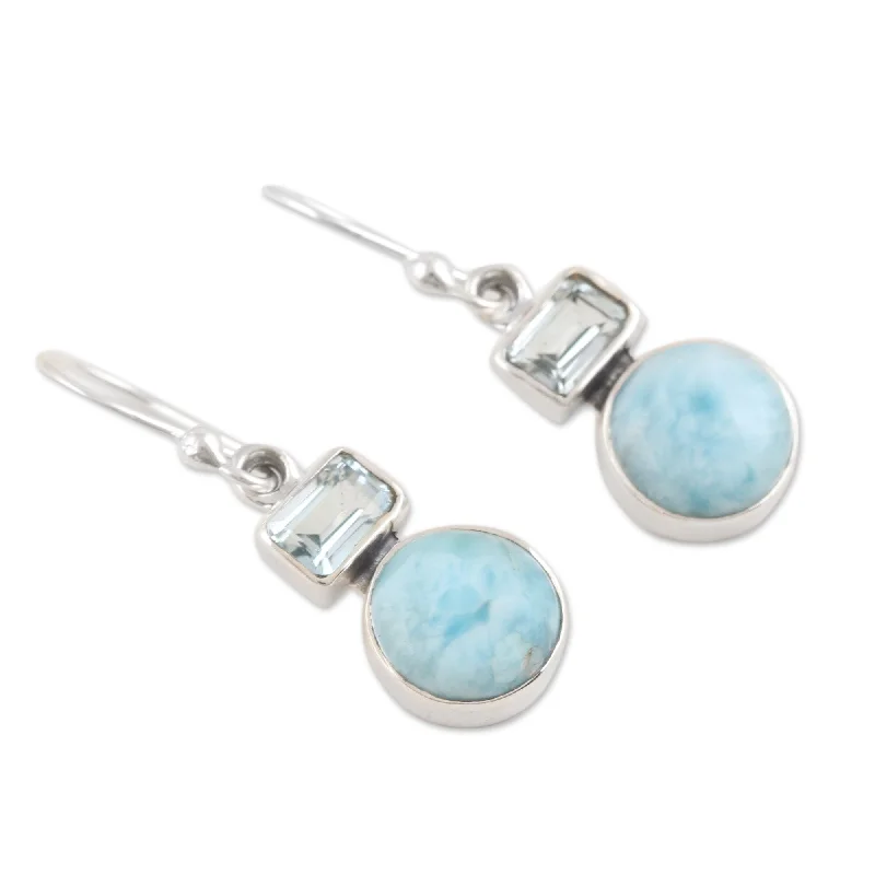 Novica Handmade Serene Alliance Blue Topaz And Larimar Dangle Earrings