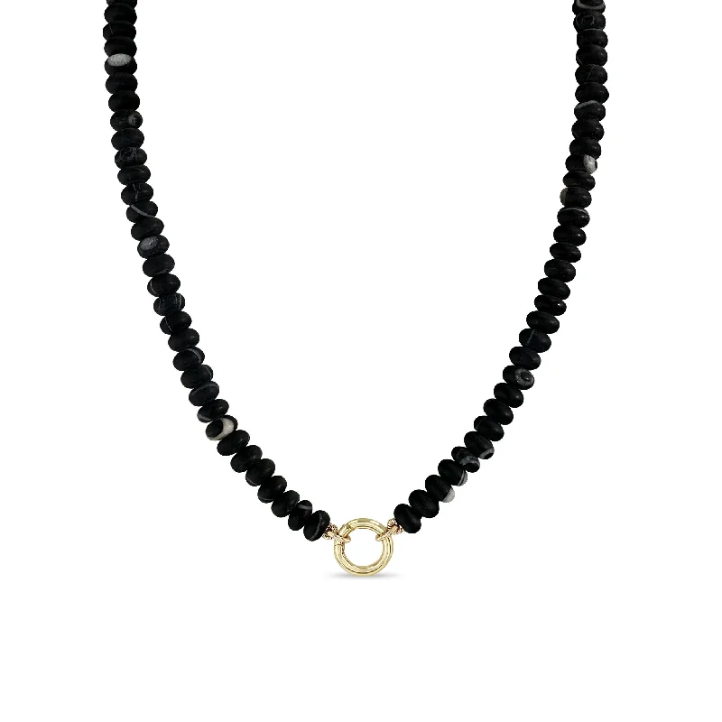 14k Matte Black Agate Rondelle Bead Round Enhancer Necklace