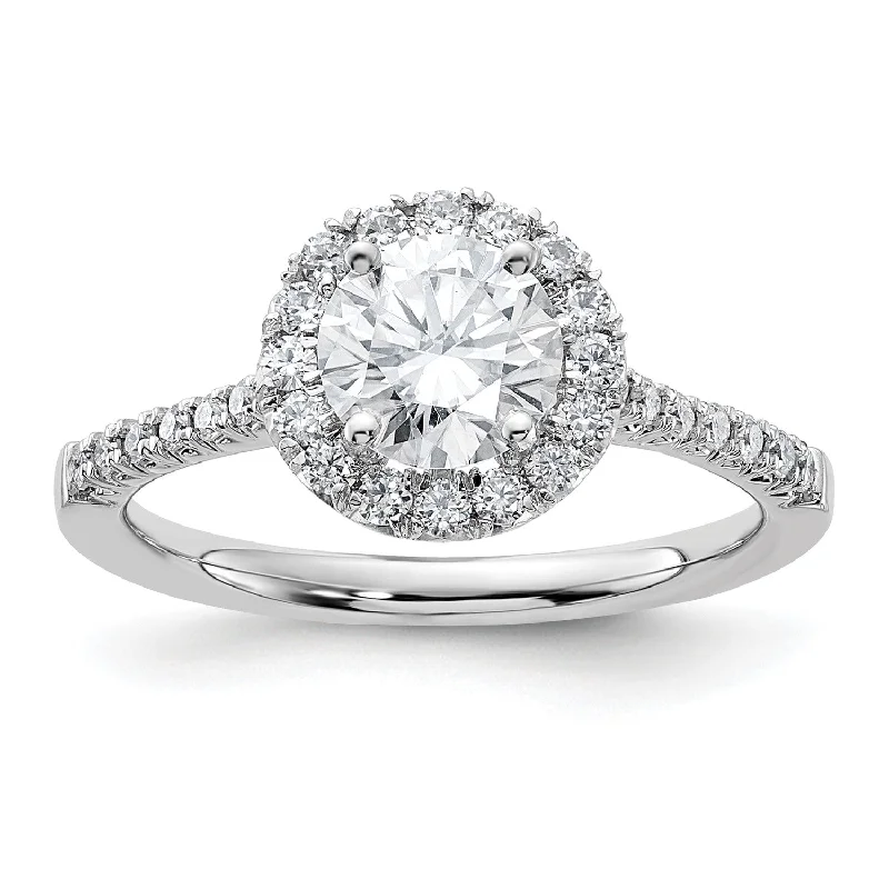 6.5MM Round Moissanite Halo Engagement Ring in 14KT White Gold; Size 7