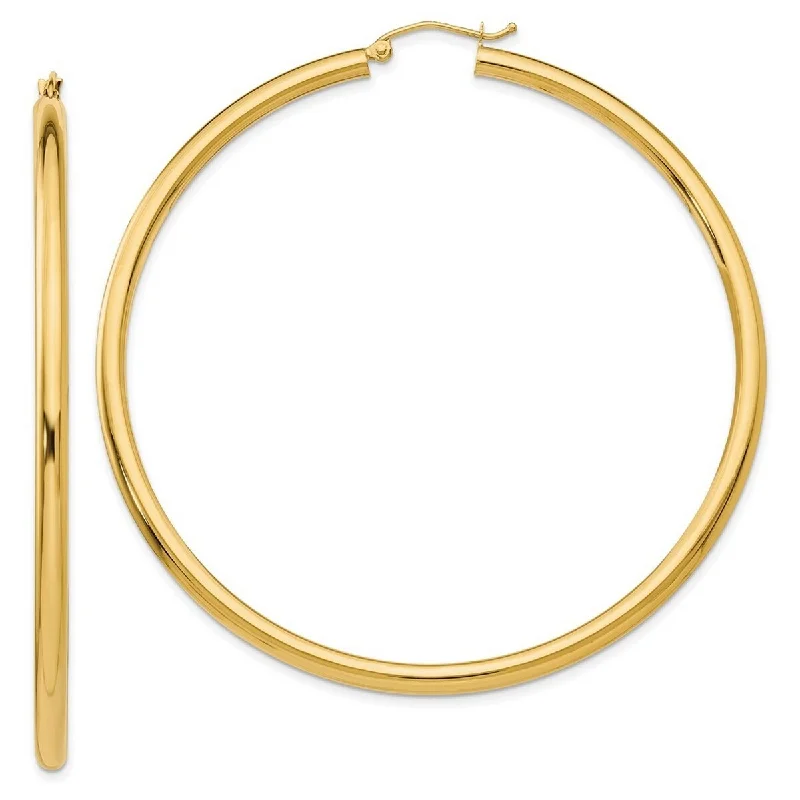 Curata 10k Yellow Gold Polished Lightweight Tube Hoop Earrings - 65mm