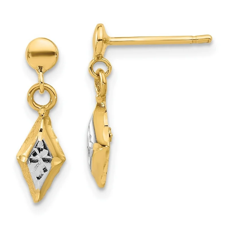 Curata 14k Yellow Gold White Rhodium Polished Post Guardian Angel Earrings - 17.75x4.95mm