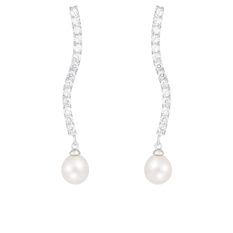 Dangle Push Back Pearl Earrings