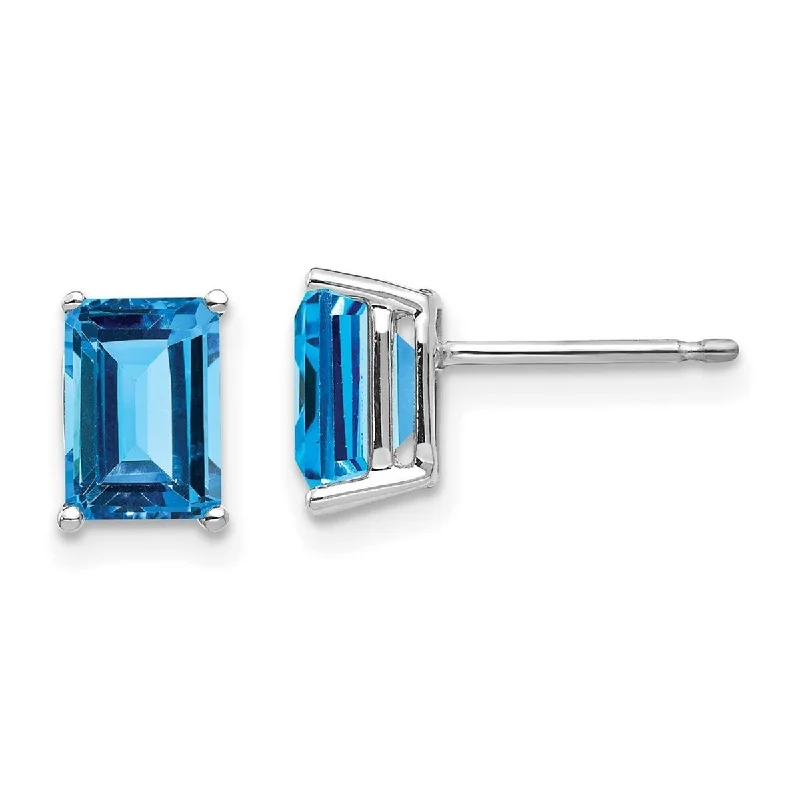 Curata 14k White Gold Polished Post 7x5mm Emerald Cut Blue Topaz Earrings