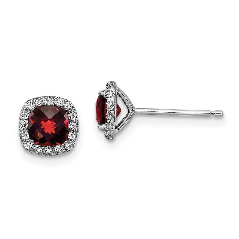 Curata 925 Sterling Silver Rhodium Plated 1.2garnet Created White Sapphire Post Earrings - 7x7mm Wide