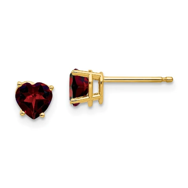 Curata 14k Yellow Gold 5mm Heart-shaped Garnet Stud Earrings