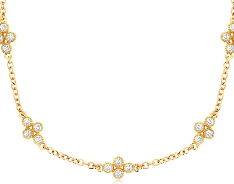 14k yellow gold diamond station necklace 16-18" long