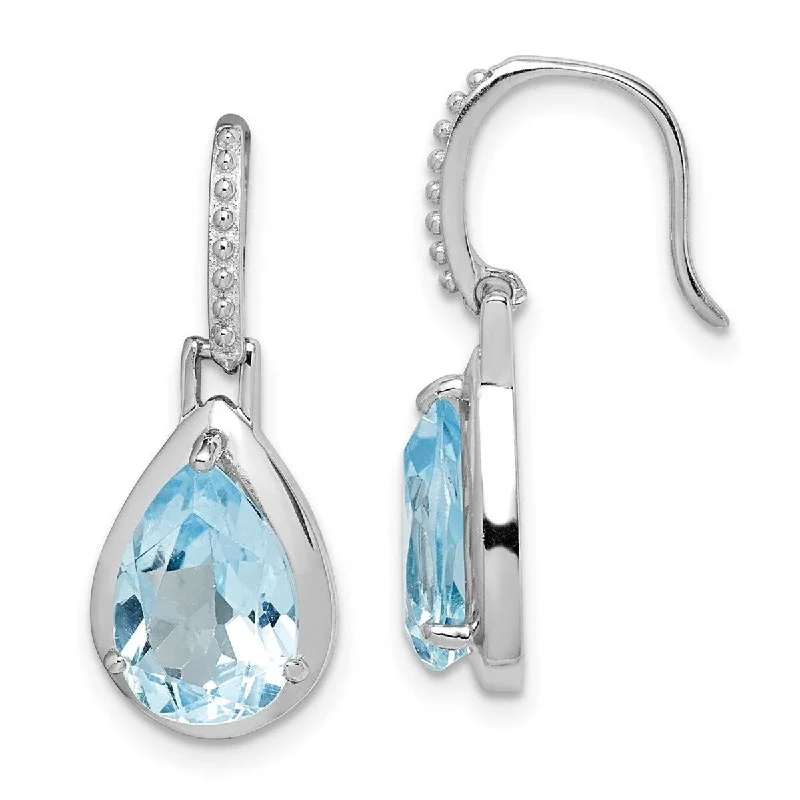 Curata 925 Sterling Silver Rhodium Plated Blue Topaz Teardrop Dangle Earrings - 10mm